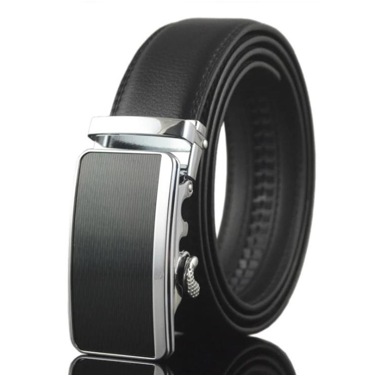 Amedeo Exclusive Men's Black Belt Silver Black Matte Buckle Leather - Amedeo Exclusive