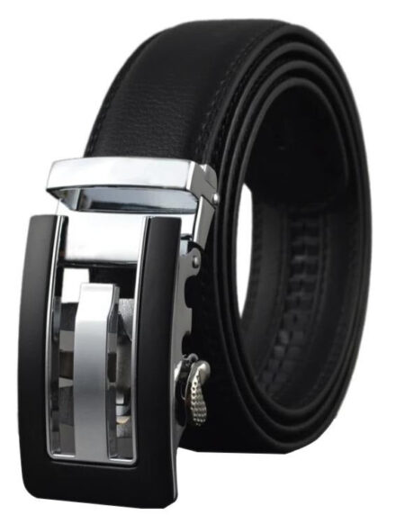 Amedeo Exclusive Men's Black Belt Matte Silver Buckle Leather - Amedeo Exclusive