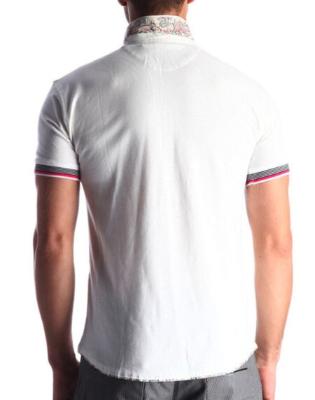 Men's White - Paisley Turkey Slim Fit Mesh Polo Shirt ( Size - Only XS ) - Amedeo Exclusive