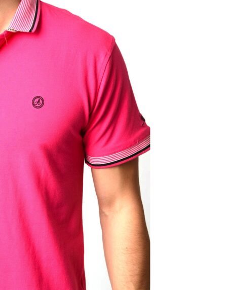 Men's Pink - Paisley Turkey Slim Fit Mesh Polo Shirt ( Size - Only XS ) - Amedeo Exclusive