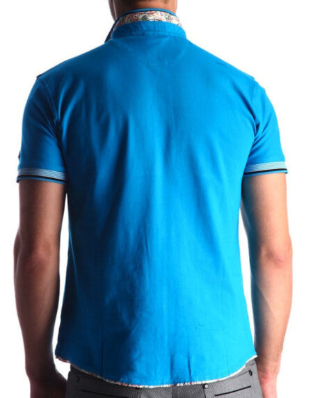 Men's Blue - Paisley Turkey Slim Fit Mesh Polo Shirt ( Size - Only XS ) - Amedeo Exclusive