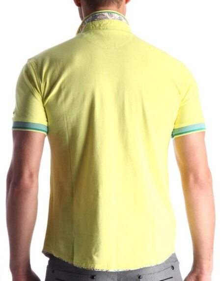 Men's Yellow - Paisley Turkey Slim Fit Mesh Polo Shirt ( Size - Only XS ) - Amedeo Exclusive