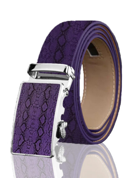 Men's Genuine Leather Smart Ratchet Automatic Belt Perfect Fit No holes! Purple - Amedeo Exclusive