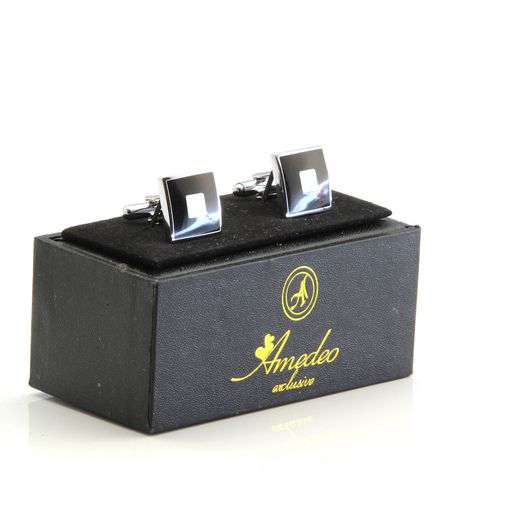 Black with Silver Mens Stainless Steel Square Cufflinks for Shirt with Box - Hand Crafted Perfect - Image 2