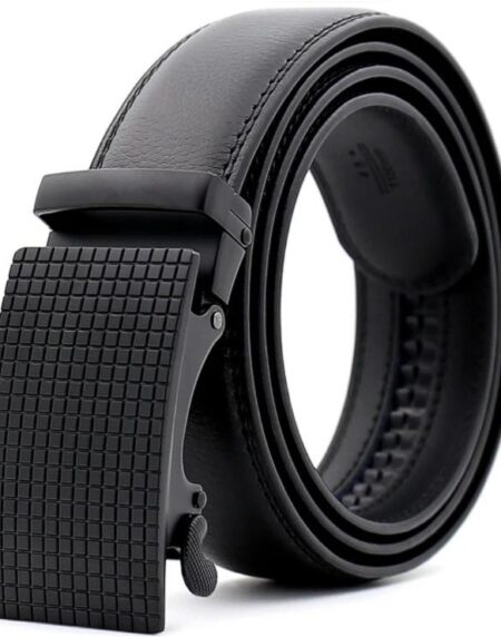 Amedeo Exclusive Men's Black Belt Black Checkered Buckle Standard Leather - Amedeo Exclusive