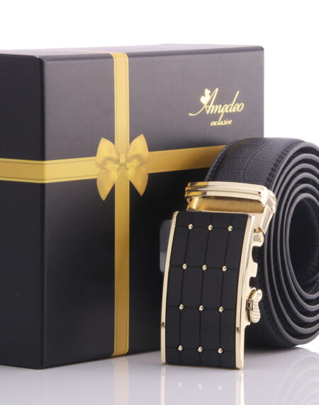 Men's Smart Ratchet No Holes Automatic Buckle Belt in Silver & Black Color - Amedeo Exclusive