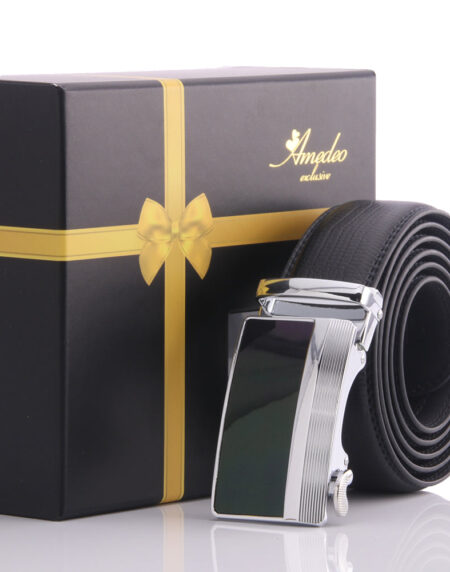 Men's Smart Ratchet No Holes Automatic Buckle Belt in Silver & Black Color - Amedeo Exclusive