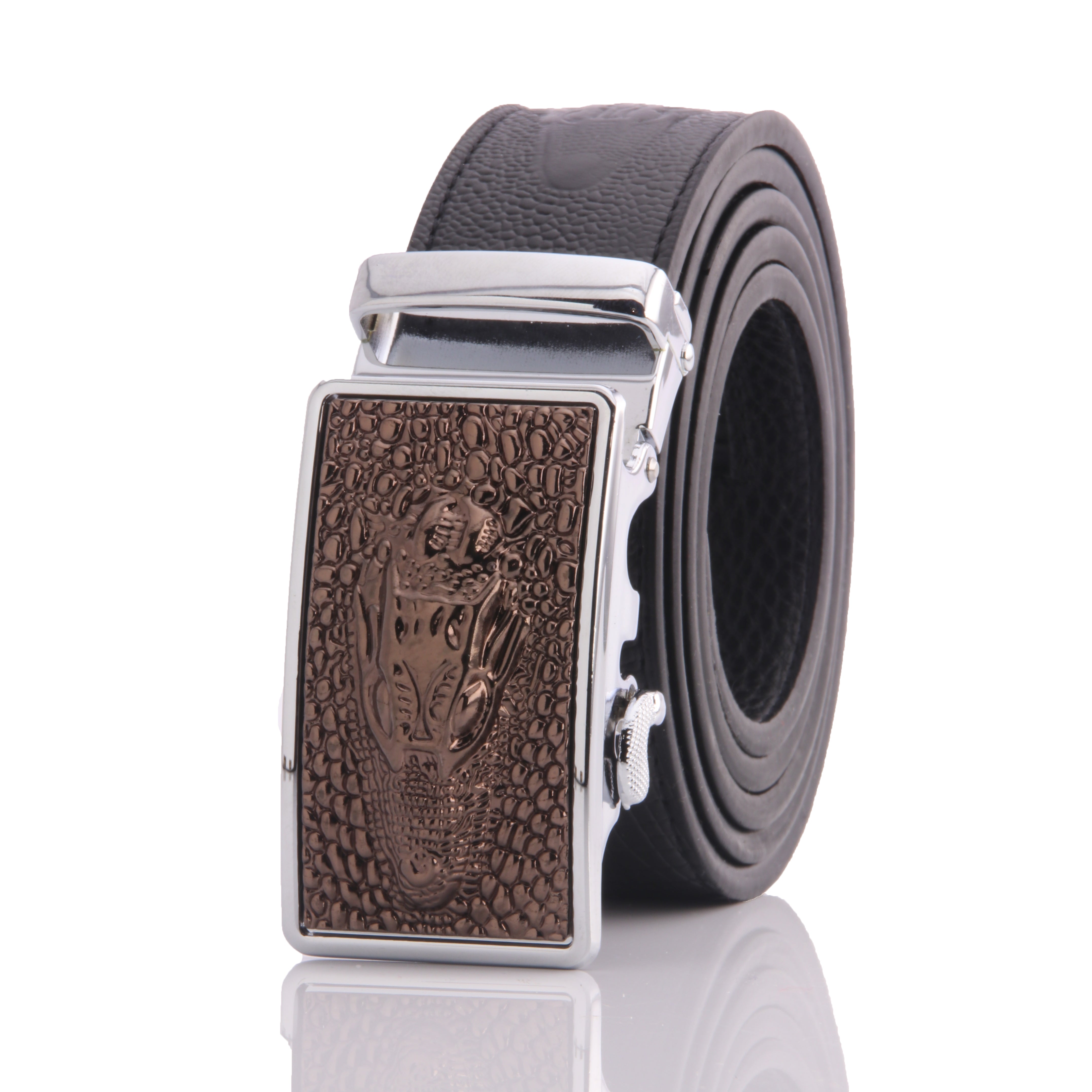 Amedeo Exclusive Men’s Black Ratchet Belt – Stainless Steel Brown Dragon Buckle (Adjustable 26”–52”) - Image 2