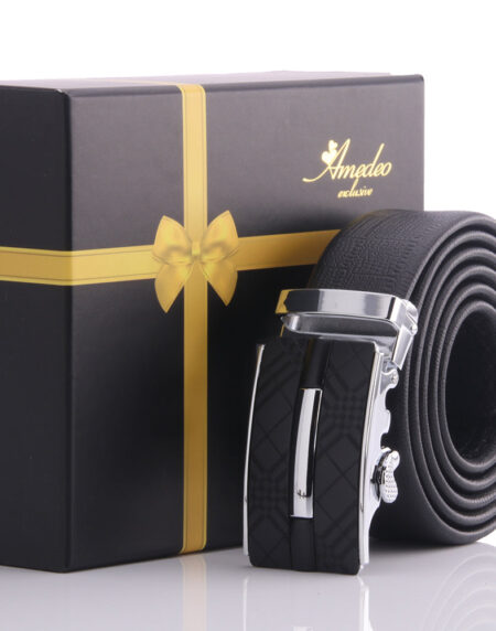 Men's Smart Ratchet No Holes Automatic Buckle Belt in Silver & Black Color - Amedeo Exclusive