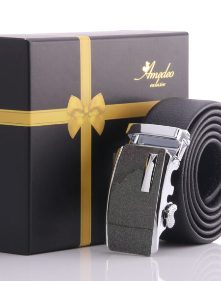 Men's Stainless Steel Black Belt - Gold & Black Buckle Belt - Amedeo Exclusive