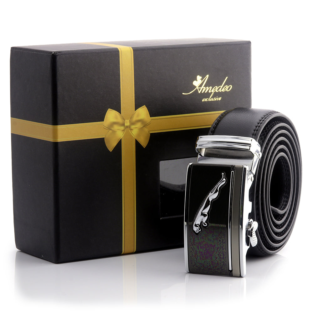 Men's Smart Ratchet No Holes Automatic Buckle Belt in Silver Jaguar Color - Amedeo Exclusive