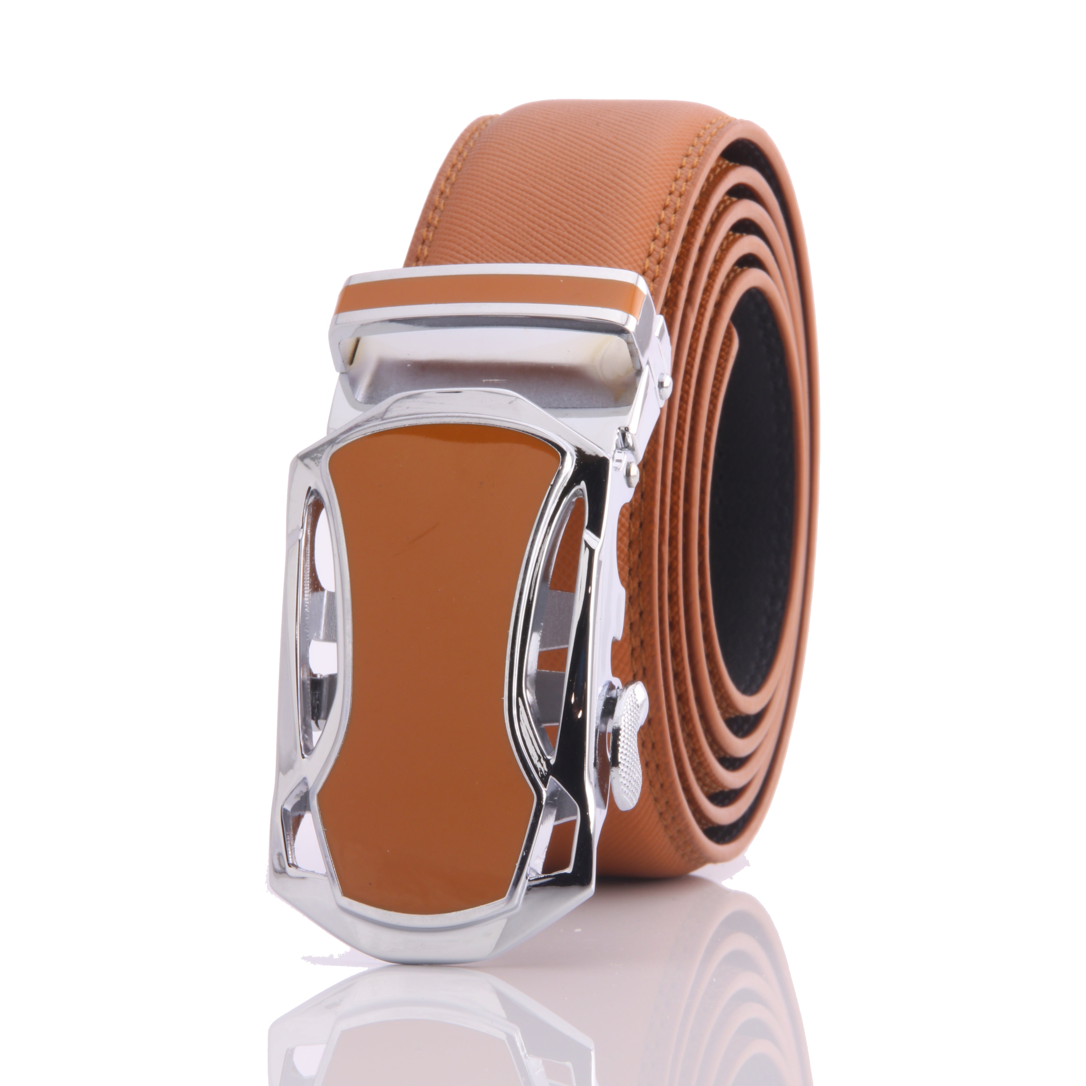 Men's Stainless Steel Tan Belt - Tan Buckle Belt - one size fits all - perfect fit - Image 2