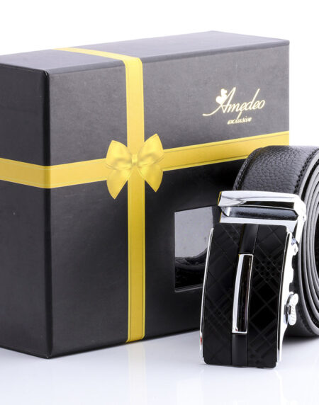 Men's Smart Ratchet No Holes Automatic Buckle Belt in Silver & Black Color - Amedeo Exclusive
