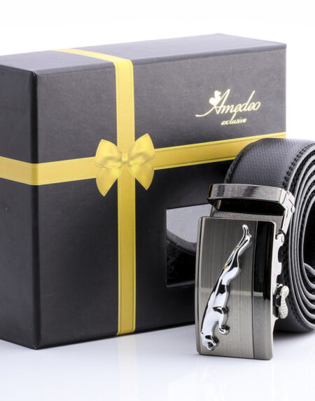 Men's Stainless Steel Black Belt with Silver Buckle - Amedeo Exclusive