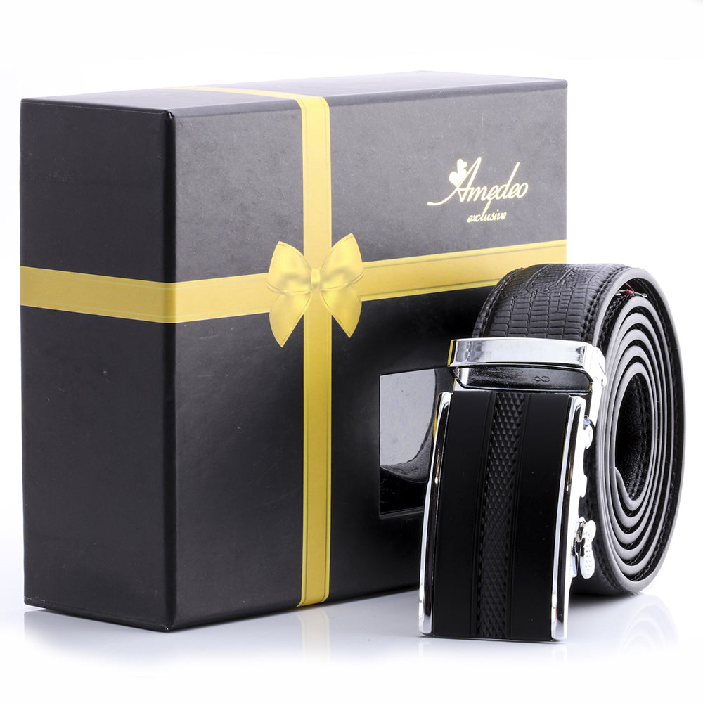 Men's Stainless Steel Black Belt with Black Buckle - Amedeo Exclusive