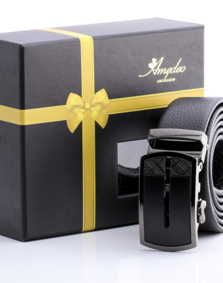 Men's Smart Ratchet No Holes Automatic Buckle Belt in Black & Gun Metal Color - Amedeo Exclusive