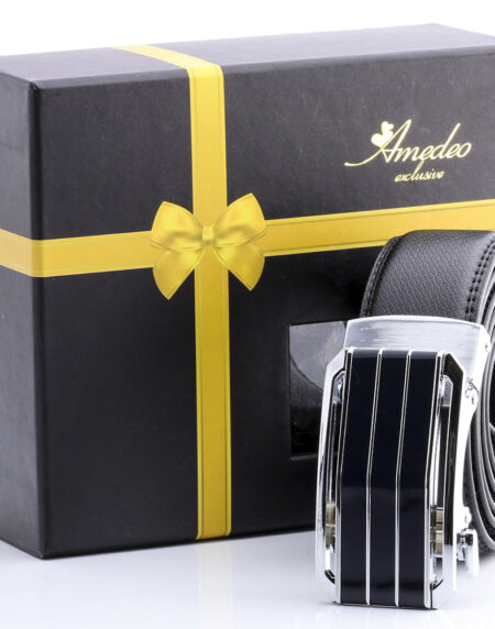Men's Stainless Steel Black Belt with Silver & Black Buckle - Amedeo Exclusive