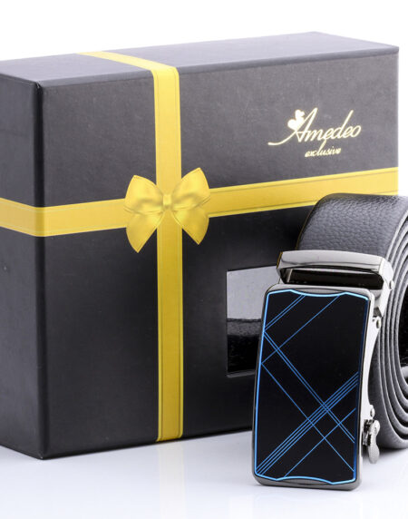 Men's Stainless Steel Black Belt with Blue & Black Buckle - Amedeo Exclusive