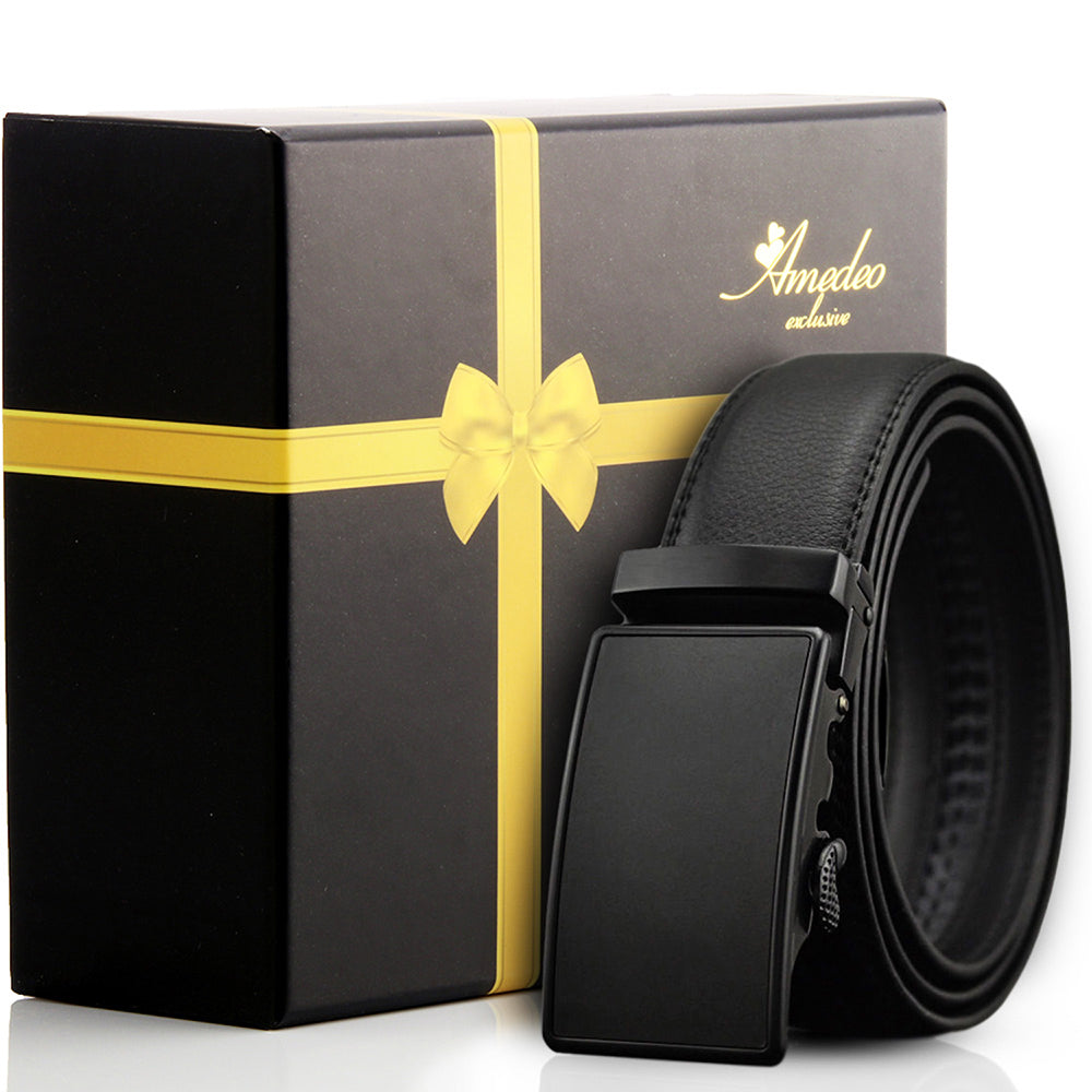 Men's Smart Ratchet No Holes Automatic Buckle Belt in Metallic Black Color - Amedeo Exclusive
