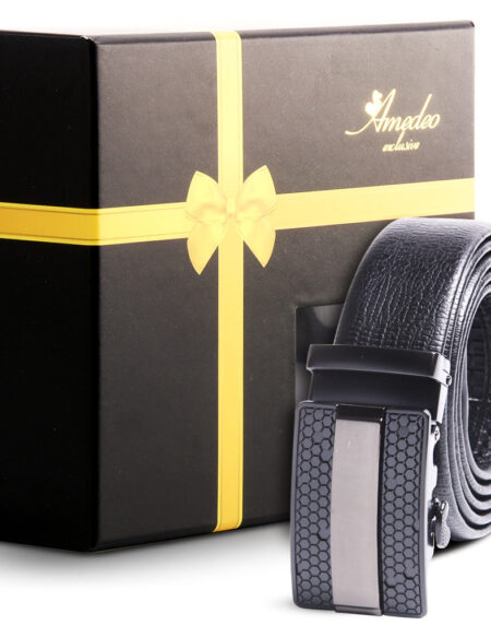 Men's Smart Ratchet No Holes Automatic Buckle Belt in Gun Metal Black Color - Amedeo Exclusive