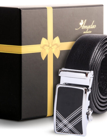 Men's Stainless Steel Black Belt with Silver & Black Buckle - Amedeo Exclusive