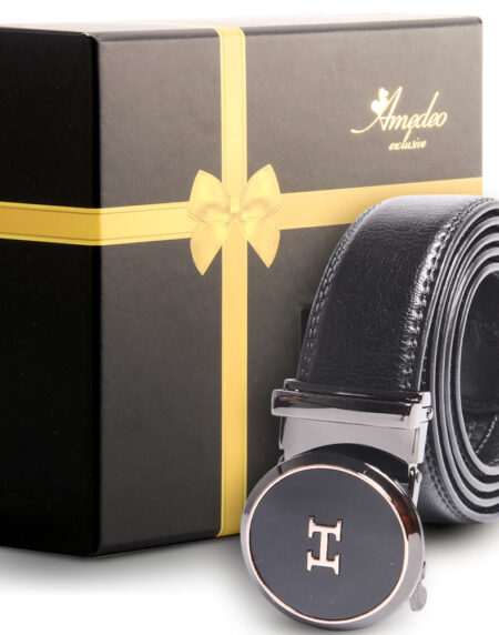 Men's Stainless Steel Black Belt with Black Buckle - Amedeo Exclusive