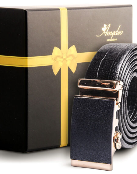 Men's Smart Ratchet No Holes Automatic Buckle Belt in Gold & Black Color - Amedeo Exclusive
