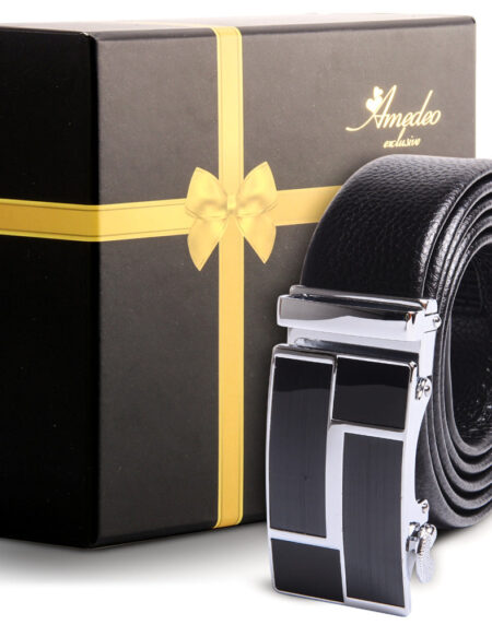 Men's Stainless Steel Black Belt with Silver & Black Buckle - Amedeo Exclusive