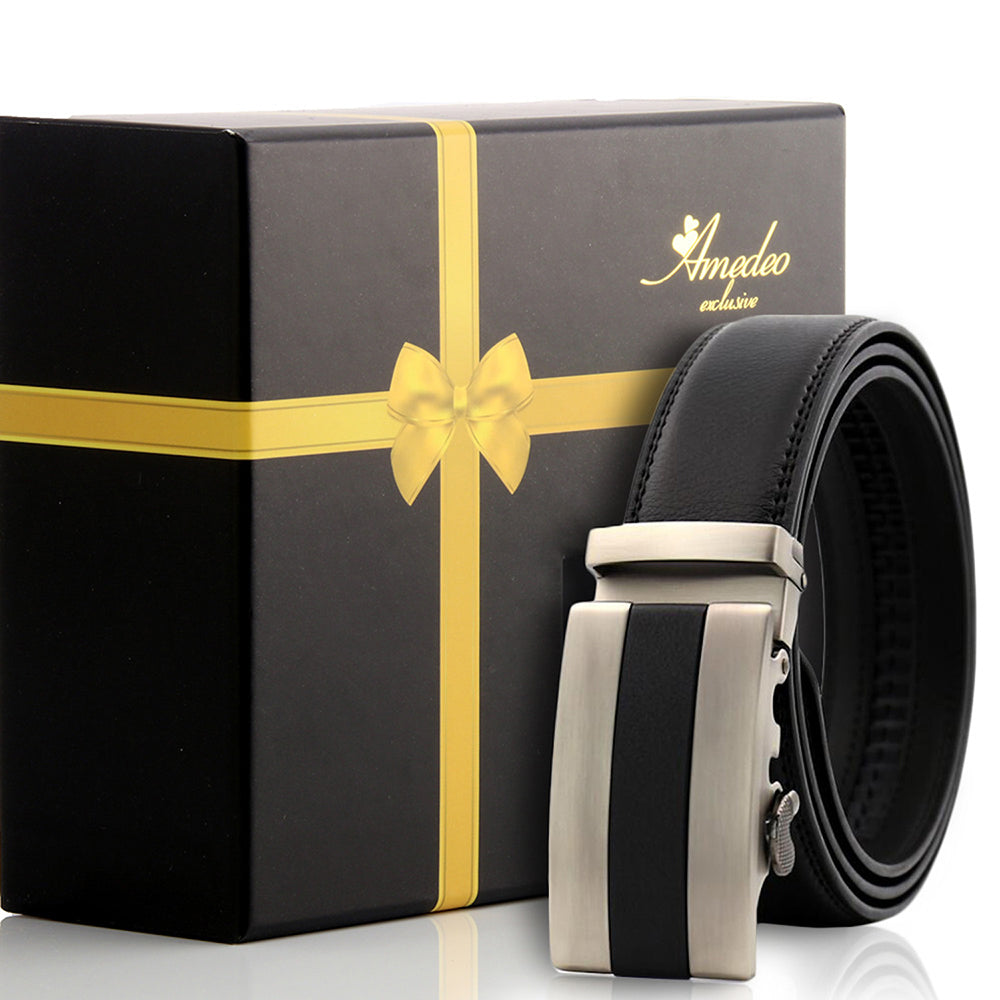 Men's Smart Ratchet No Holes Automatic Buckle Belt in Gun Metal Black Color - Amedeo Exclusive