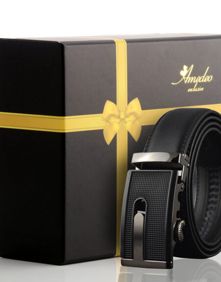 Men's Smart Ratchet No Holes Automatic Buckle Belt in Gun Metal Black Color - Amedeo Exclusive