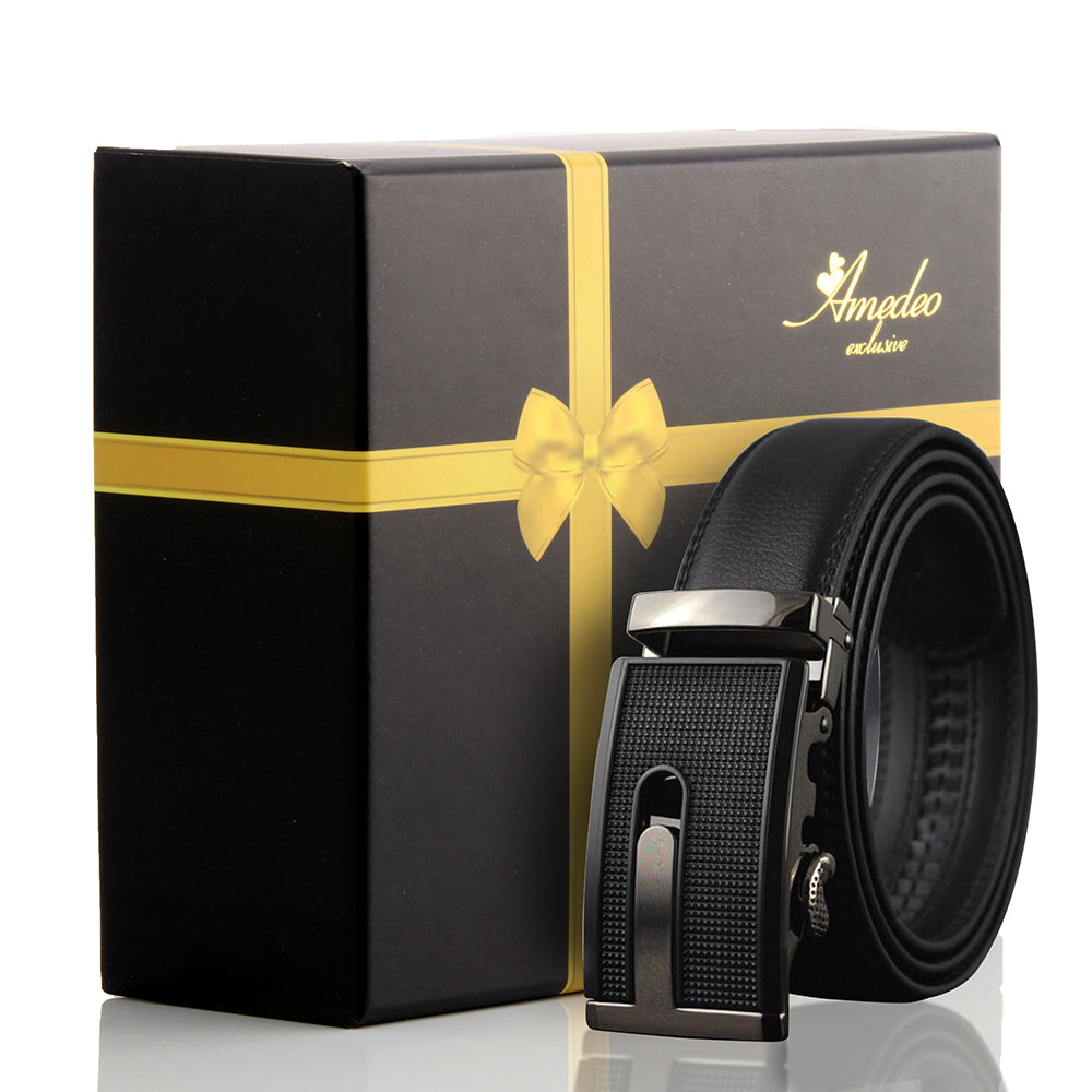 Men's Smart Ratchet No Holes Automatic Buckle Belt in Gun Metal Black Color - Amedeo Exclusive