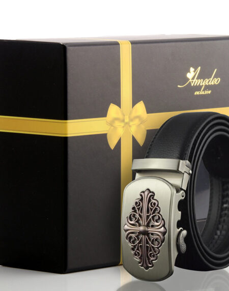 Men's Stainless Steel Black Belt with Silver Buckle - Amedeo Exclusive