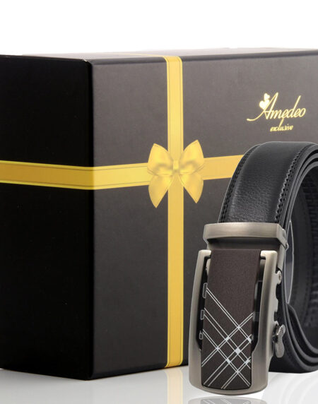 Men's Stainless Steel Belt with Silver & Black Buckle - Amedeo Exclusive