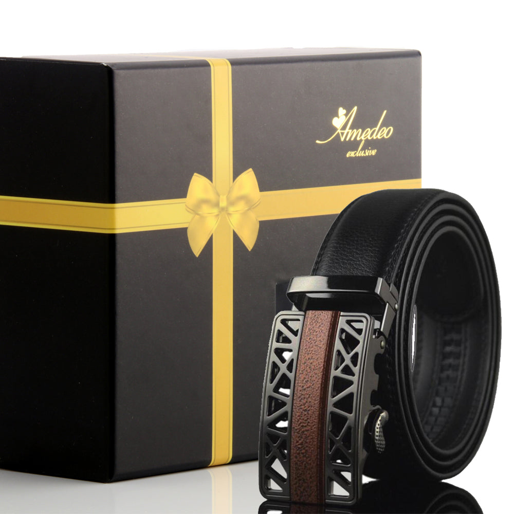 Men's Stainless Steel Belt with Copper & Black Buckle - Amedeo Exclusive