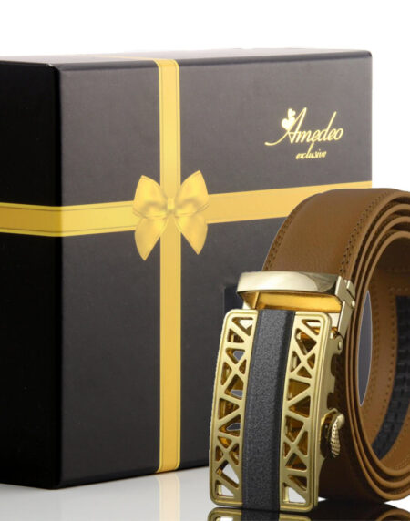 Men's Smart Ratchet No Holes Automatic Buckle Belt in Gold Color - Amedeo Exclusive