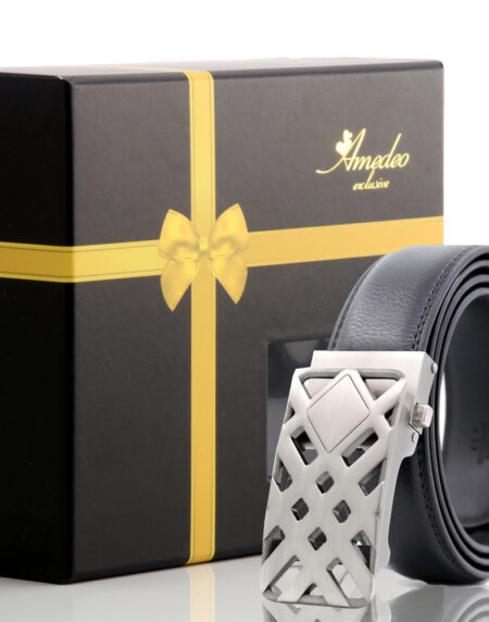 Men's Smart Ratchet No Holes Automatic Buckle Belt in Silver Color - Amedeo Exclusive