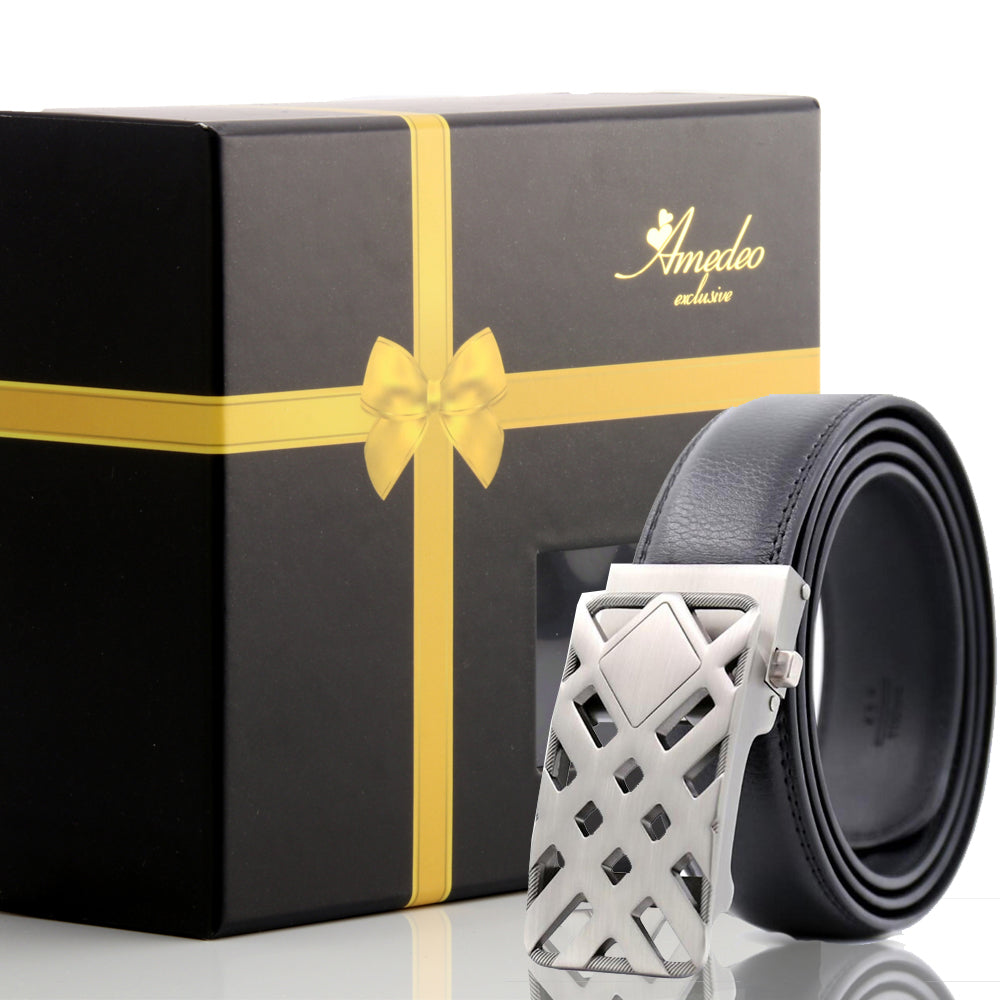 Men's Smart Ratchet No Holes Automatic Buckle Belt in Silver Color - Amedeo Exclusive
