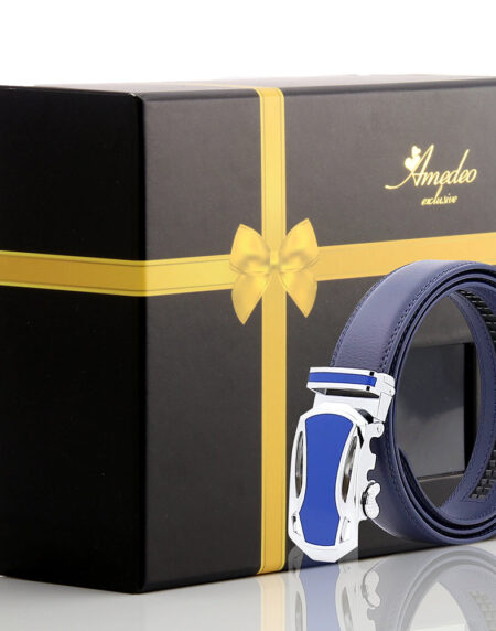 Men's Stainless Steel Blue Belt with Blue & Silver Buckle - Amedeo Exclusive