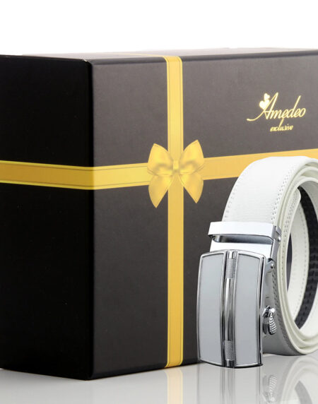 Men's Smart Ratchet No Holes Automatic Buckle Belt in Silver Color - Amedeo Exclusive