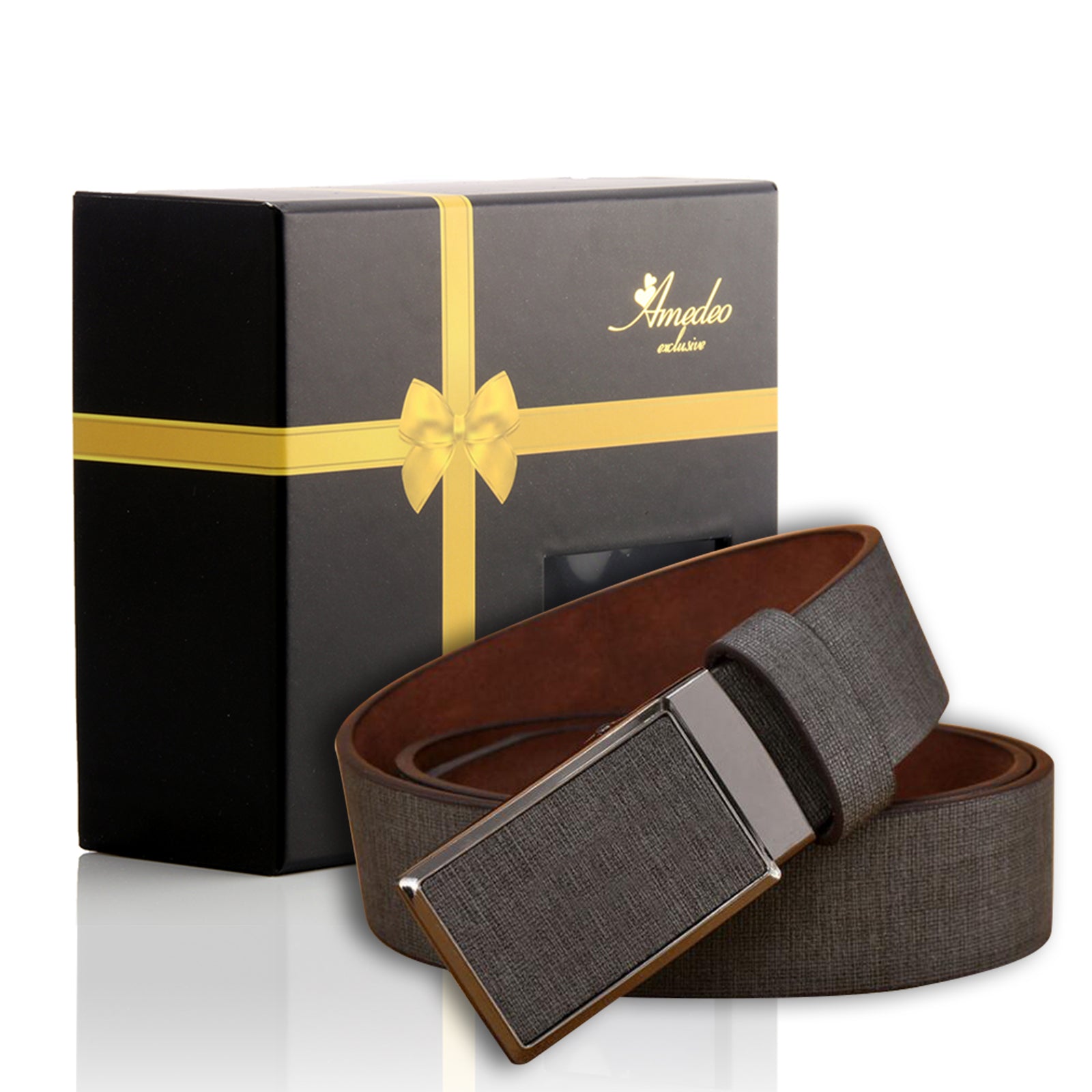 Men's Smart Ratchet No Holes Automatic Buckle Belt in Grey Color - Amedeo Exclusive