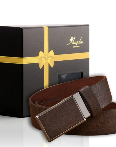 Men's Stainless Steel Buckle-Brown Belt - Amedeo Exclusive
