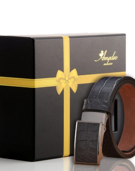 Men's Stainless Steel Buckle Black Belt - Amedeo Exclusive