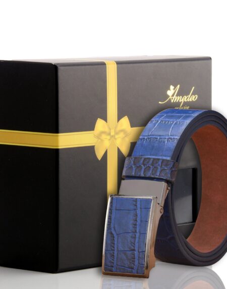 Men's Stainless Steel Buckle Blue Belt - Amedeo Exclusive