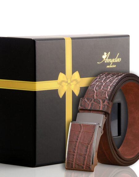 Men's Stainless Steel Buckle Brown Belt - Amedeo Exclusive
