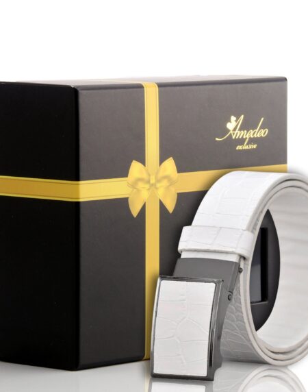 Men's Smart Ratchet No Holes Automatic Buckle Belt in White Color - Amedeo Exclusive