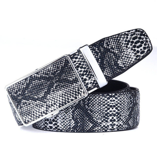 Men's Smart Ratchet No Holes Automatic Buckle Belt in Snake Skin - Blue Color - Image 2