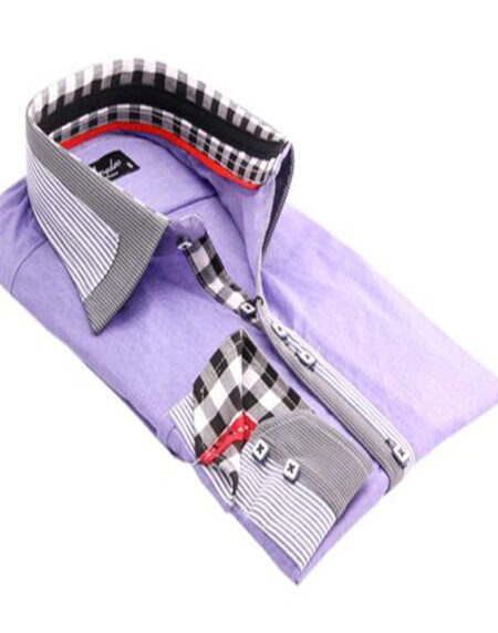 Men's Light Purple With Checkered Pocket Shirt Made with 100% Cotton - Amedeo Exclusive