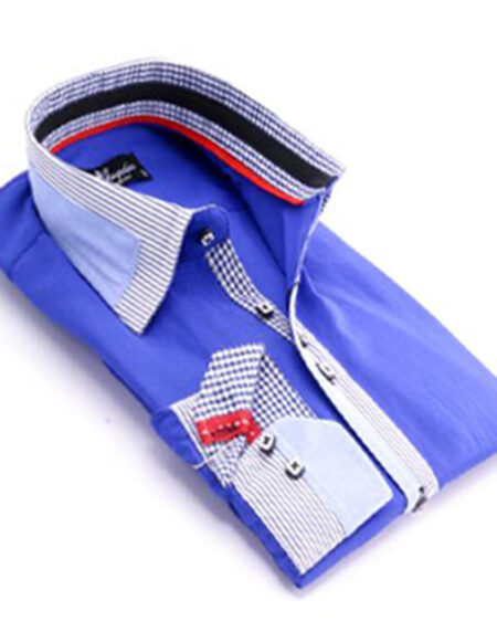 Checkered Blue Mens Slim Fit Designer Dress Shirt - tailored Cotton Shirts for Work and Casual Wear - Amedeo Exclusive