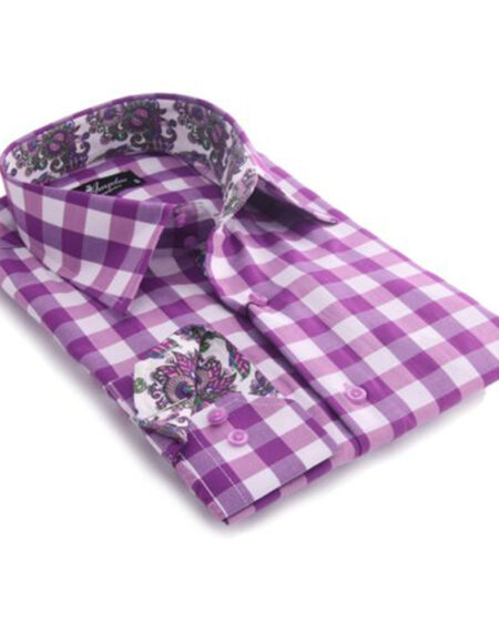 Purple & White Check Mens Slim Fit Designer Dress Shirt - tailored Cotton Shirts for Work and Casual Wear - Amedeo Exclusive