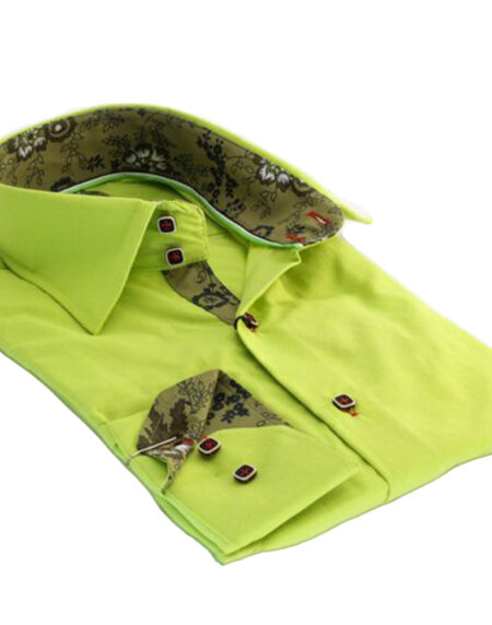 Fluorescent Green Mens Slim Fit Designer Dress Shirt - tailored Cotton Shirts for Work and Casual - Amedeo Exclusive